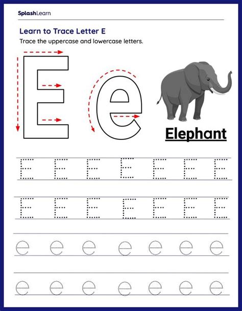 letter e to trace printable template