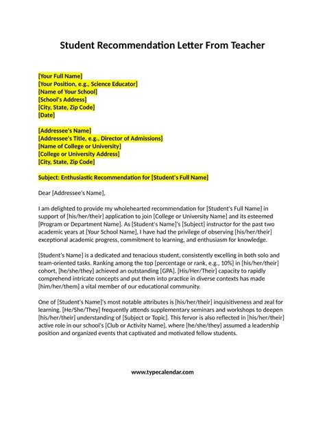 letter form example for students