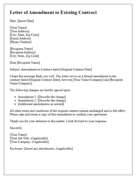 Letter Of Amendment Template