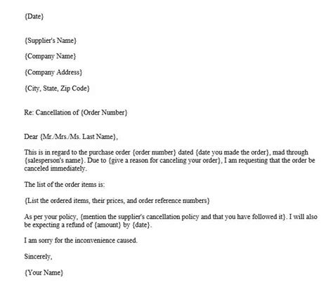 letter of cancellation of order class 10 examples