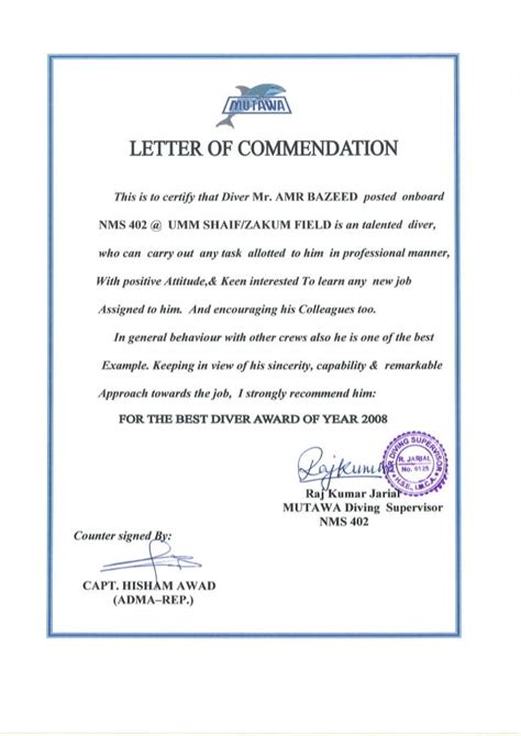 30 Letters Of Commendation Sample Example Document Template