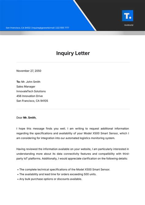 10 Sample Inquiry Letters Examples. Format and How To Write Inquiry