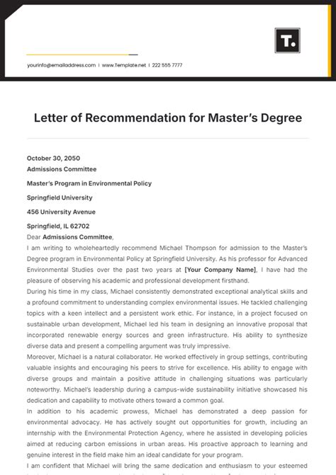 letter of recommendation for masters program example
