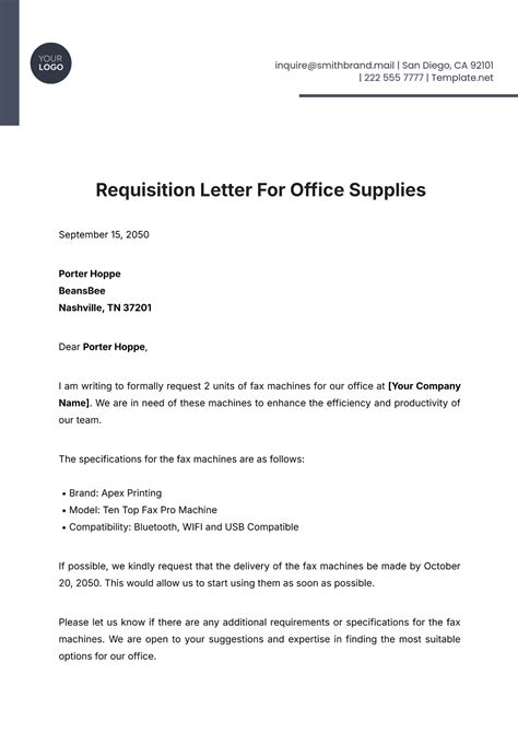 Letter Requesting Supplies