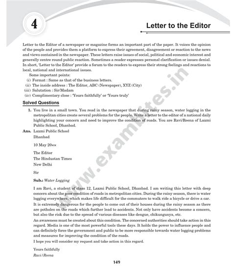 letter to editor class 12 examples pdf