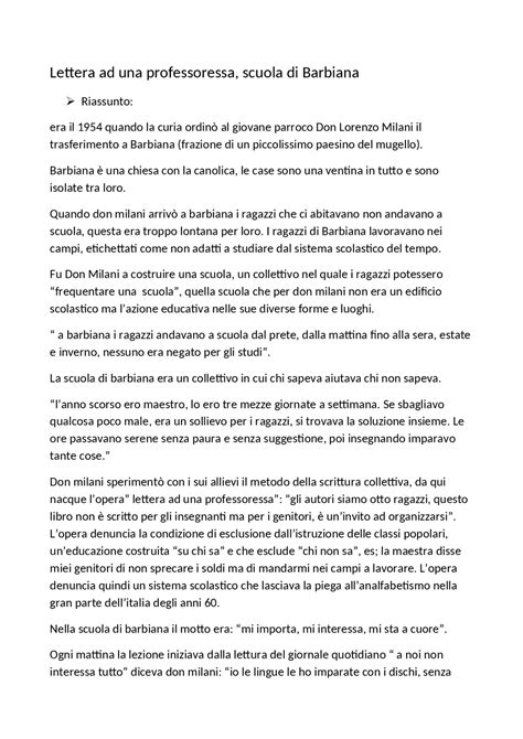 lettera ad una professoressa riassunto