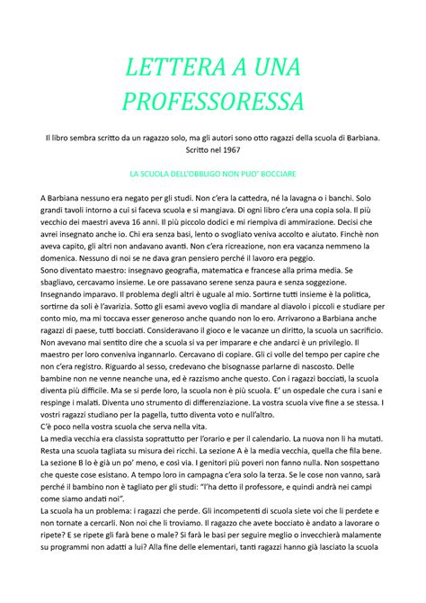 lettera per una professoressa speciale