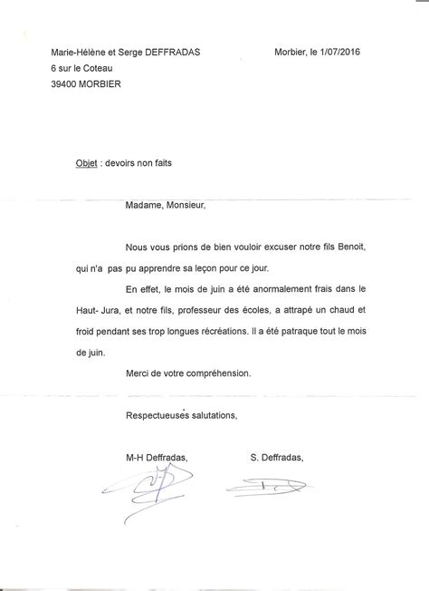 lettre d excuse modele Modele de lettre type