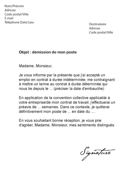 lettre de demission interim