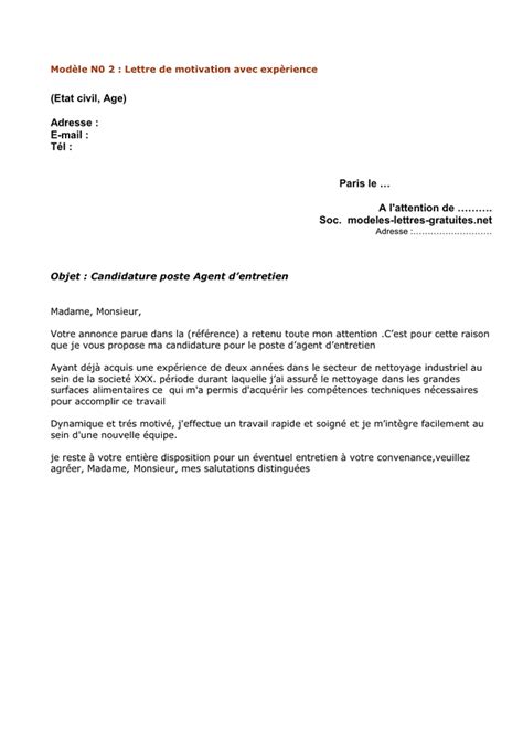 Modele de lettre de motivation pour agent d entretien laboitecv.fr