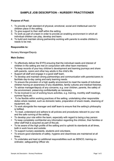 level 2 nursery practitioner job description