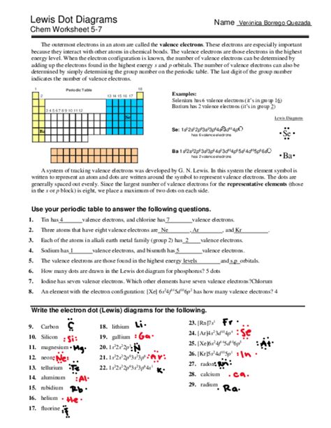 lewis dot diagrams chem worksheet 5-7 answers