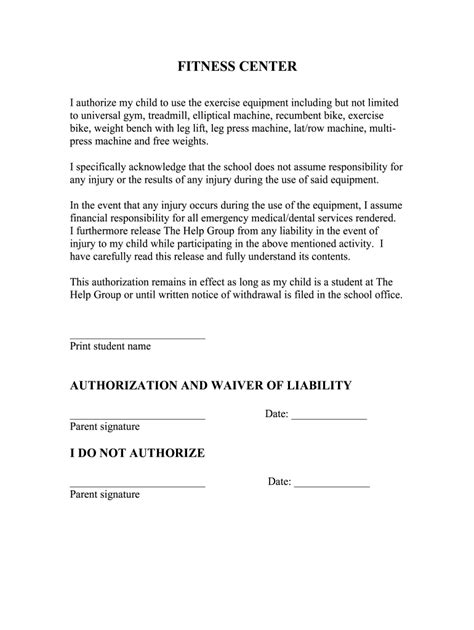 liability waiver form free for gym
