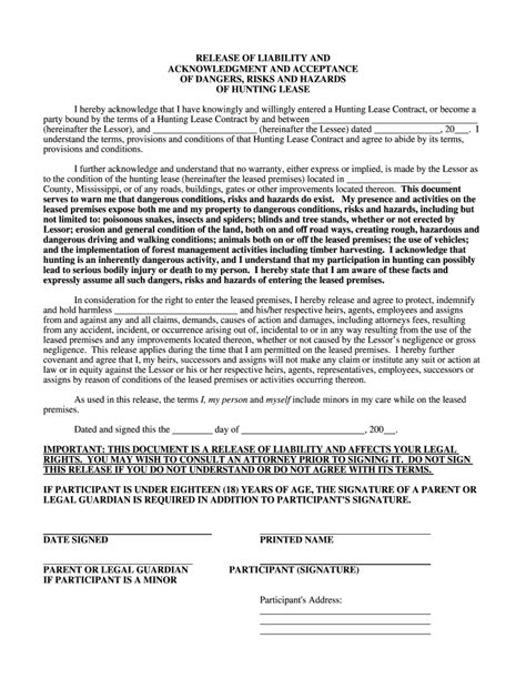 liability waiver template for hunting club