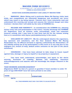 liability warning acknowledgement form template