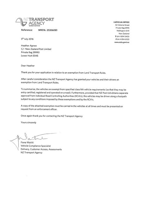 Licence Exemption Letter Example