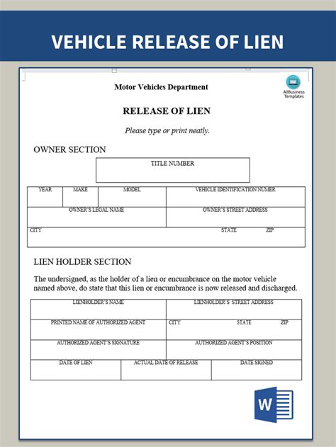 lien release letter for car template