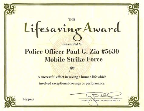 Life Saving Award Certificate Template Certificate templates, Awards