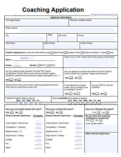 life coaching application form template
