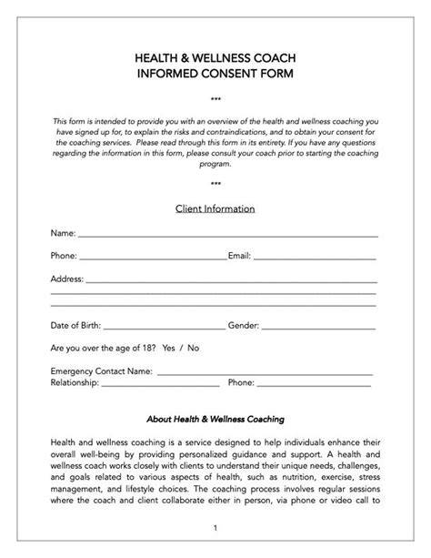 life coaching consent form template