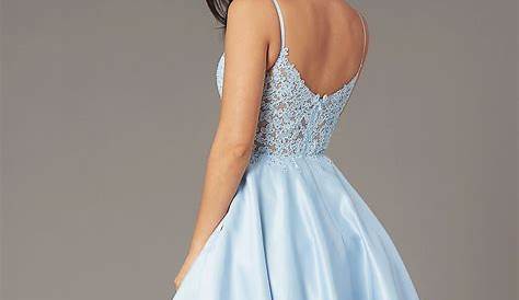 Light Blue Short Hoco Dress Satin Aline Spaghetti Straps Simple es