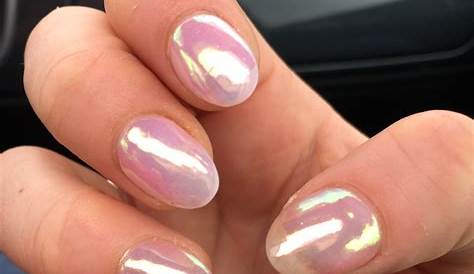 Light Pink Chrome French Nails Short Square Nail Glossy Glitter Pre