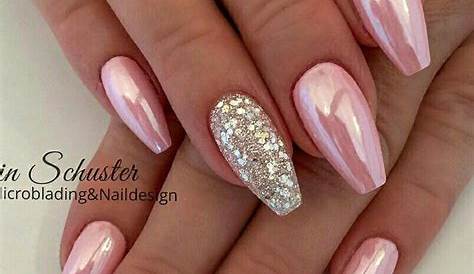 Light Pink Chrome Nails With Glitter And Manicura De Uñas Uñas Sencillas