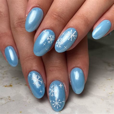Light Blue Chrome Winter Nails