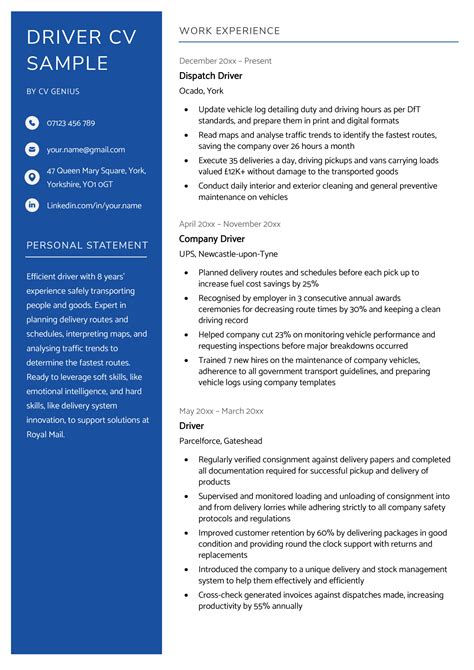 light driver cv sample word format