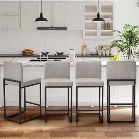 Light Gray Leather Bar Stools