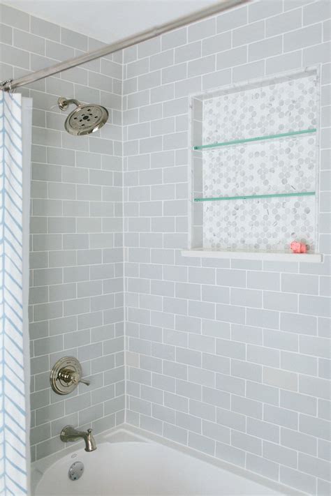 Light Grey Subway tile Shower tub, Grey subway tiles, Shower pans