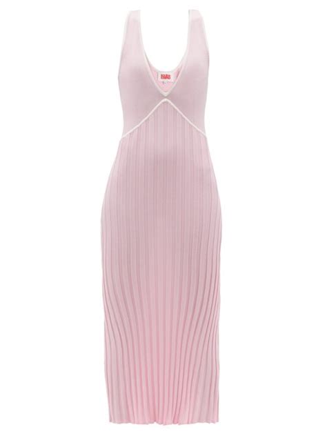 light pink mesh stripe v neck dress