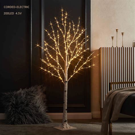 CHRISTOW White Twig Tree With Lights 6ft, Light Up Outdoor Christmas Tree, Pre Lit Indoor Birch