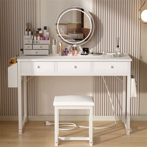 Lighted Makeup Table With Mirror And Bench