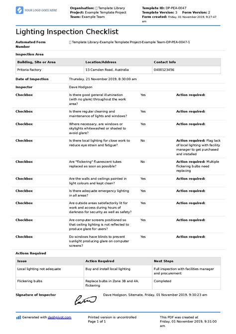 Lighting Control System Maintenance Checklist