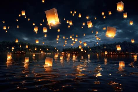 lighting lanterns on river
