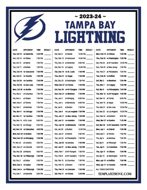 Lightning Game Schedule