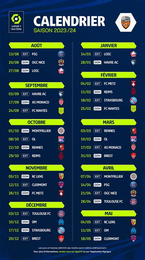 ligue 2 lorient football calendrier