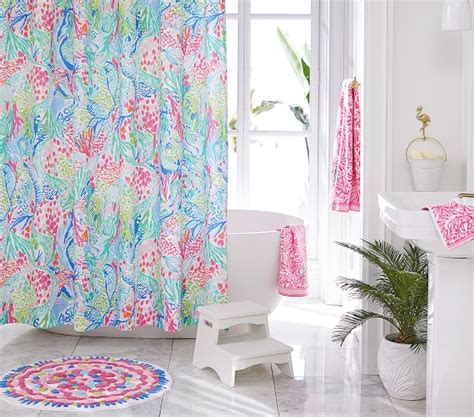 lillypulitzerpotterybarnshowercurtainbathroom The Glam Pad