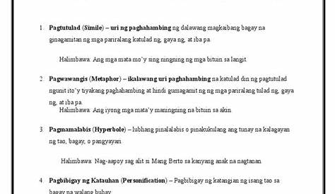 Limang Matalinghagang Pahayag Na May Tayutay - numero limang