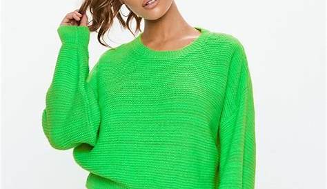 Lime Green Sweater Outfit Spring Neon Drop Shoulder Mixed Knit Trendy s
