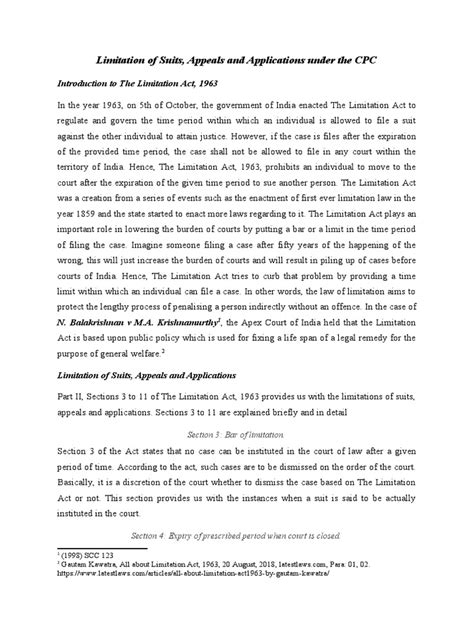 limitation of suits appeals and applications in cpc