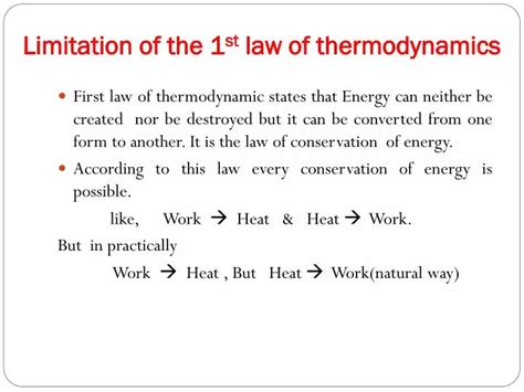 limitations of 1st law of thermodynamics