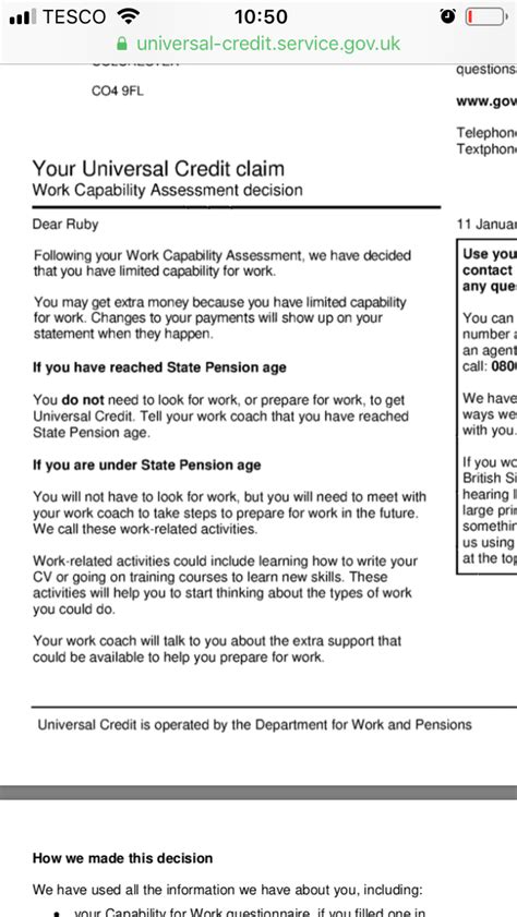 limited capability for work benefit