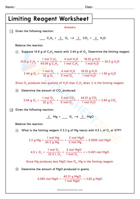 limiting and excess reactants worksheet with answers pdf grade