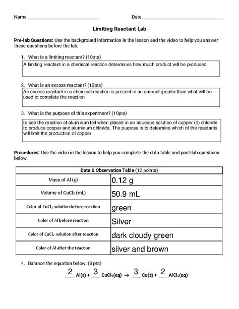 Limiting Reactant Lab Report