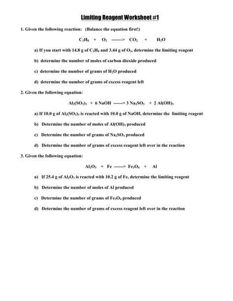 Limiting Reagent Virtual Lab Answer Key
