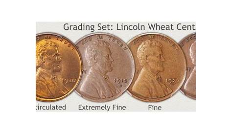 Lincoln Penny Value Chart Wheat Pennies Showing Progression Of Grades Uncirculated Extremely