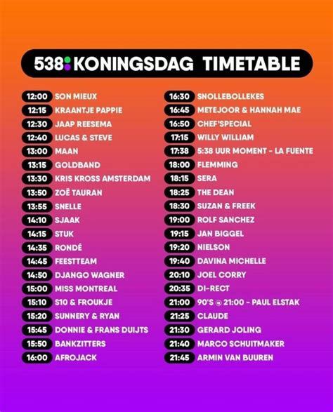 line up 538 koningsdag 2023