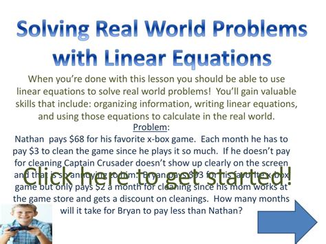 Linear Equation Real Life Problems